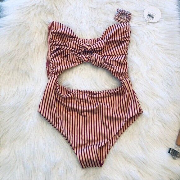 TORI PRAVER 1R19SOROST ROUX 1-PIECE CUTOUT BANDEAU BIKINI TIE FRONT HALTER GOLD - Picture 9 of 12